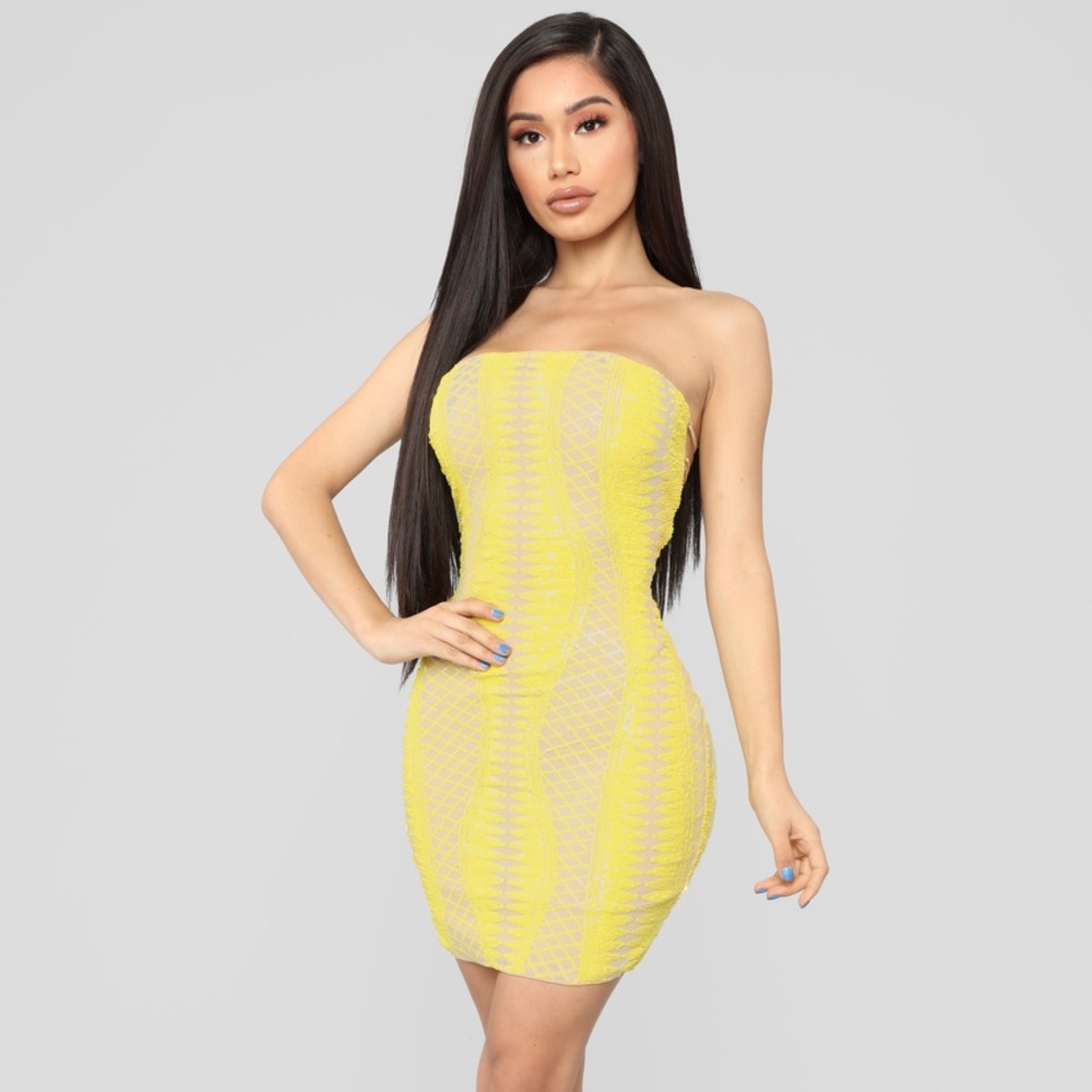 Watch Me Sequin Lace Up Dress - Yellow